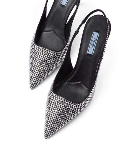 prada crystal slingback pumps|Prada metallic slingback pumps.